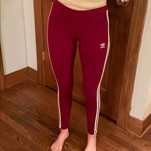 Maroon Adidas long striped leggings